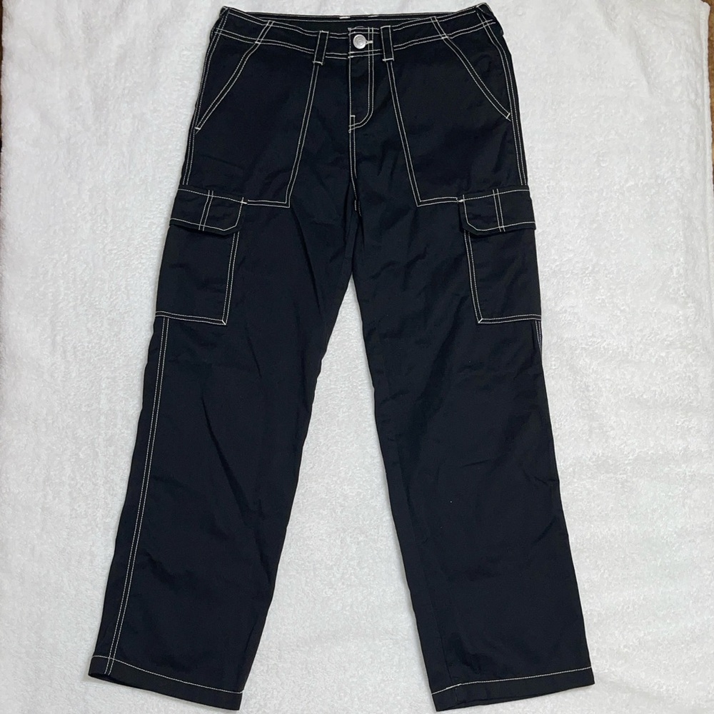 True Religion Black Cargo Pants with White Stitching